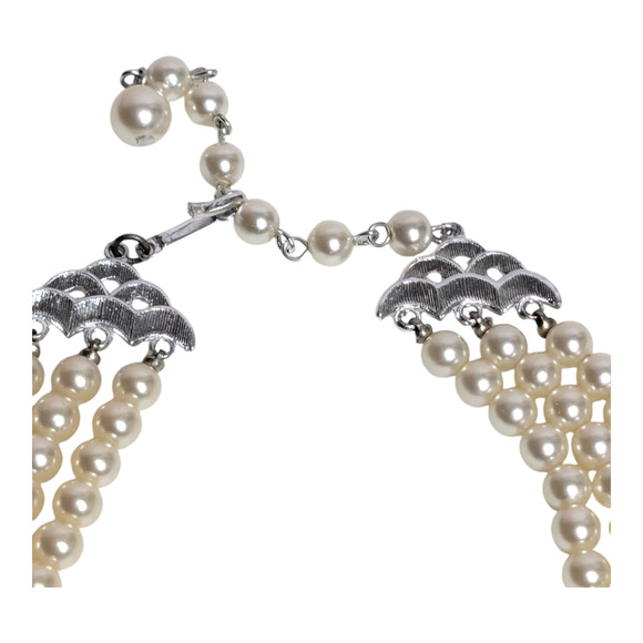 3 Layer Triple Strand Faux Pearl 20in Necklace Wedding Bridal Jewelry Vtg - Picture 2 of 6